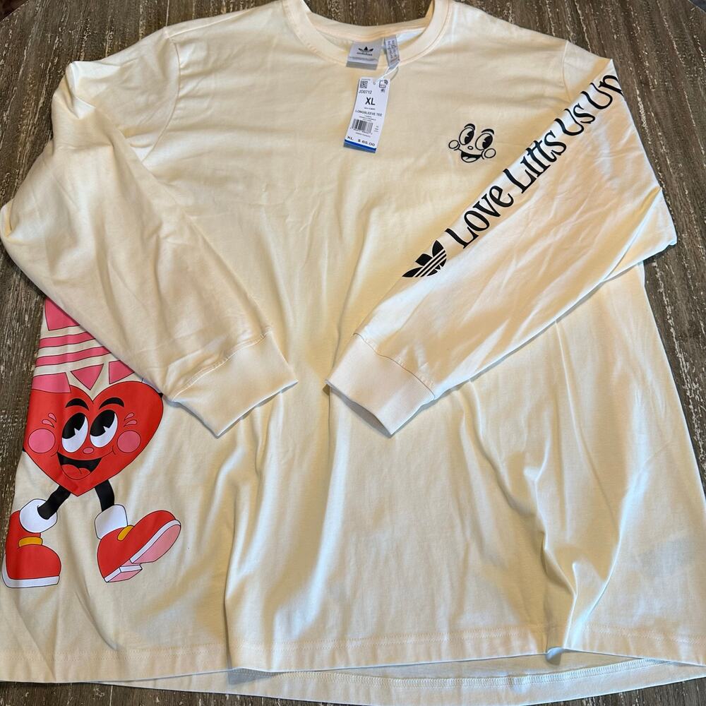NWT Adidas Love Lifts Us Up Hearts Long Sleeve T-Shirt Cream Men’s Size XL